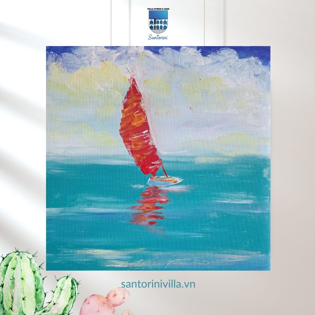 tranh một chiếc thuyền ngoài biển vẽ tay 25x25