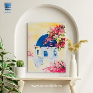 tranh santorini trên canvas vẽ tay