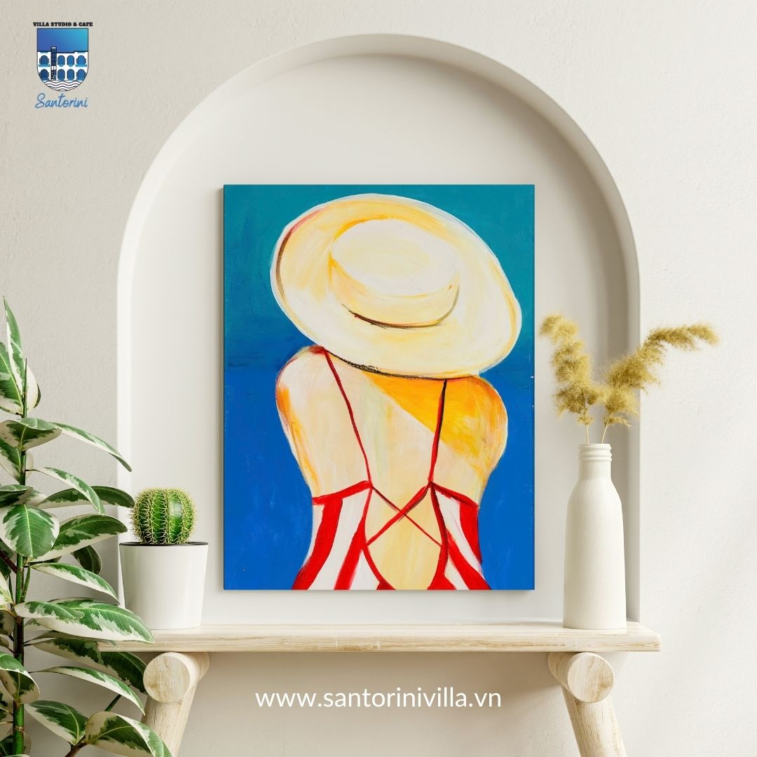 tranh cô gái phong cách santorini